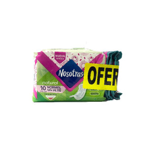 TOALLAS NOSOTRAS NORMAL NATURAL BOLSA X 10 UNDS + 5 PROTECTORES